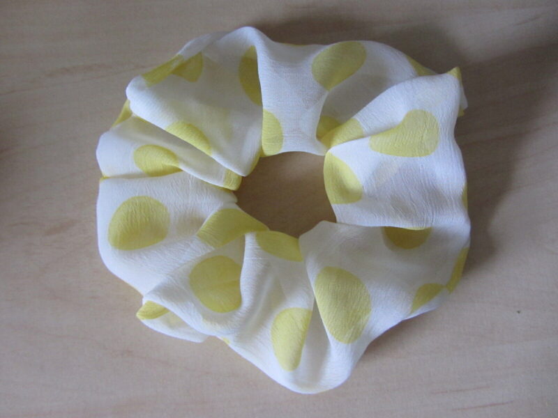 White Large Yellow PolkaDot Chiffon